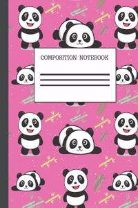 Composition Notebook: KAWAII CUTE PANDAS BAMBOO ON PINK BACKGROUND DESIGN COVER - 7.5 x 9.25" WIDE-RULED PAGES - WORKBOOK, JOURNAL, NOTEBOOK - INCLUDES BELONG TO PAGE AND