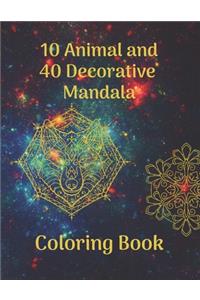10 Animal and 40 Decorative Mandala Coloring Book