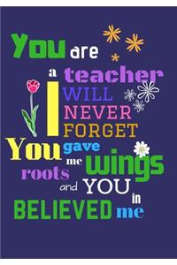 You are a teacher I will never forget. You gave me wings roots and you believed