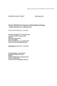 Gamma (K5 Based) Compressor Blade Material Design - Alpha Extrusion on a Small Scale