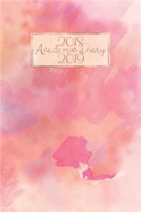 2018 - 2019 Academic Diary: Mid Year Planner 12 Months A5 Student Journal Horizontal Week to View Wo2p Pink Watercolour Cover