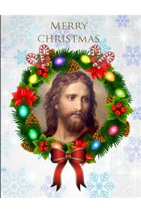 Merry Christmas Jesus Christ Wreath Notebook Journal 150 Page College Ruled Pages 8.5 X 11