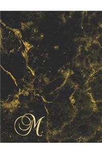 M: College Ruled Monogrammed Gold Black Marble Large Notebook