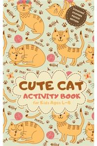 Cute Cat Activity Book for Kids Ages 4-8 Stocking Stuffers Pocket Edition