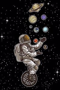 Astronaut Juggles Planets On A Unicycle