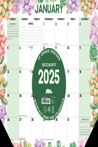 Succulents 2025 17 X 12 Small Monthly Deskpad