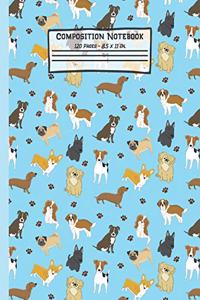 Dogs Composition Notebook: Dogs Gifts: Paperback Blank Wide Ruled Lined Paper Journal for School: 8.5" x 11"