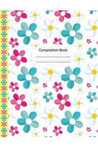 Colorful Pink Blue Daisies Notebook Wide Ruled Paper