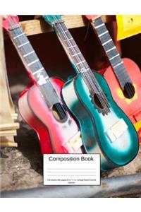 Composition Book 100 Sheets/200 Pages/8.5 X 11 In. College Ruled/ Colorful Ukulele