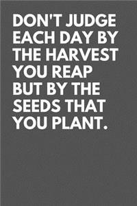 Don't judge each day by the harvest you reap but by the seeds that you plant.