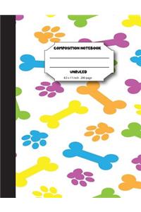 Composition notebook unruled 8.5x11 inch 200 page, Dog paw print