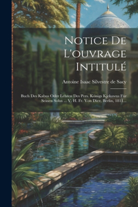 Notice De L'ouvrage Intitulé