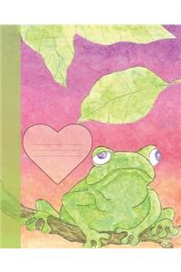 Cute Green Frog Pink Sky Composition Blank Line School Notebook Sandy Closs
