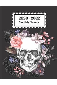 2020-2022 Monthly Planner: Human Skull Flowers Creepy Halloween Cover 2 Year Planner Appointment Calendar Organizer And Journal Notebook