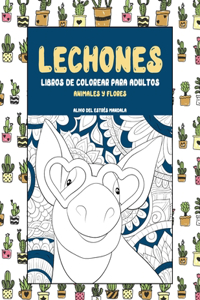 Libros de colorear para adultos - Alivio del estrés Mandala - Animales y flores - Lechones