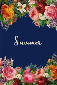 Summer: Personalized Name Floral Design Matte Soft Cover Notebook Journal to Write In. 120 Blank Lined Pages