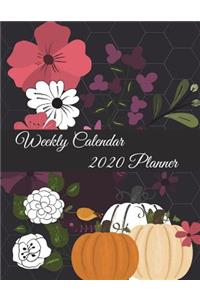 Weekly Calendar 2020 Planner: Black Floral Design, Weekly Calendar Book 2020, Weekly/Monthly/Yearly Calendar Journal, Large 8.5" x 11" 365 Daily journal Planner, 12 Months Calend