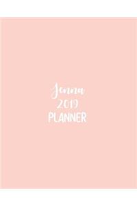 Jenna 2019 Planner: Calendar with Daily Task Checklist, Organizer, Journal Notebook and Initial Name on Plain Color Cover (Jan Through Dec), Jenna 2019 Planner