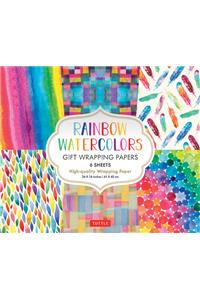 Rainbow Watercolors Gift Wrapping Papers - 6 Sheets