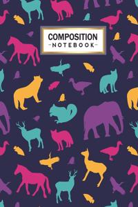 Composition Notebook: College Wide Ruled Line Paper for Writing Notes in School and Work with Unique Animals Themed Design