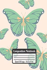 Composition Notebook: BUTTERFLY: Green Butterflies Student Notebook Great size Perfect As A Gift