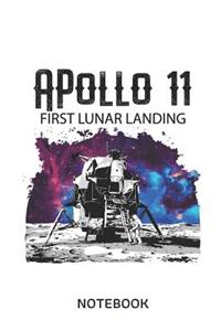 Apollo 11 First Lunar Landing Notebook: Large 6x9 Classic 110 Dot Grid Pages Notebook for Notes, Lists, Musings, Bullet Journaling, Calligraphy and Hand Lettering or School.