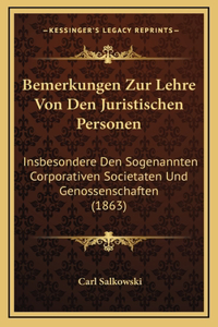 Bemerkungen Zur Lehre Von Den Juristischen Personen