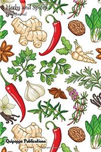 Herbs and Spices Lined Journal: Medium Lined Journaling Notebook, Herbs and Spices Hot Spices Pattern on White Cover, 6x9, 130 Pages