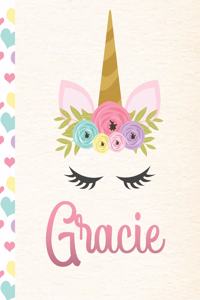 Gracie: Personalized Unicorn Primary Story Journal For Girls With Pink Name - Half Ruled Dotted Midline and Blank Picture Space - Kindergarten to Early Chil