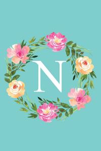 N: Monogram Initial Letter N Composition Notebook Journal for Girls and Women (Floral Notebook)