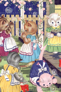 Kittens in Garden - Birthday Greeting Card