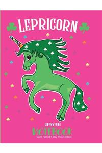 Lepricorn Unicorn Notebook Saint Patricks Day Pink Edition