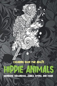 Hippie Animals - Coloring Book for adults - Reindeer, Groundhog, Zebra, Hyena, and more