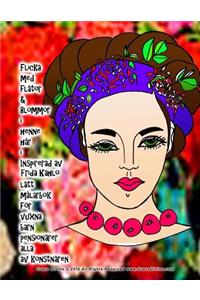 Flicka med flätor & Blommor i henne hår i Inspirerad av Frida Kahlo lätt målarbok för vuxna barn pensionärer alla av konstnären Grace Divine