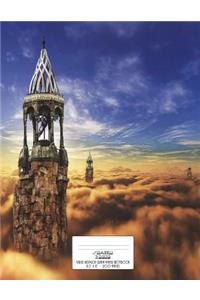 Large Hexagon Graph Paper Notebook 200 Pages 8.5" x 11": Castle in the Clouds Fantasy Cover Design