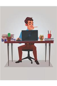 Man Working on a Laptop Blank Lined Notebook