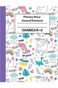 Primary Story Journal Notebook Grades K-2: Unicorn Dinosaurs Girls Purple (8.5x11" 120 Pages)