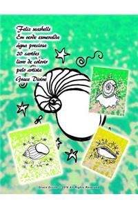 Feliz seashells Em verde esmeralda água preciosa 20 cartões livro de colorir pelo artista Grace Divine