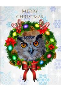 Merry Christmas Owl Wreath Notebook Journal 150 Page College Ruled Pages 8.5 X 11
