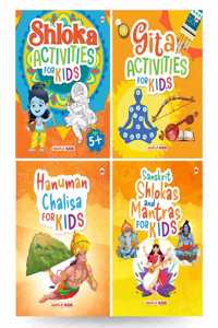 Children's Books on Hinduism - Gita Activities, Shlokas Activities, Shlokas Mantra for Kids, Hanuman Chalisa (Set of 4 Books)