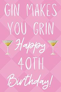 Gin Makes You Grin Happy 40th Birthday