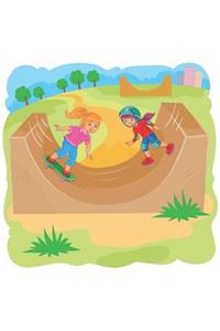 Two Girls Riding Skateboard and Rollerblades - Blank Lined Notebook