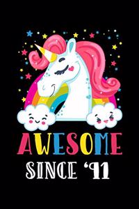 Awesome Since '91: Unicorn Awesome Since 1991, 28 Year Old Birthday Gift, Lined Unicorn Birthday Notebook, Diary or Journal for School, Work, or Journaling,