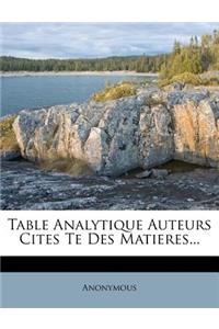 Table Analytique Auteurs Cites Te Des Matieres...
