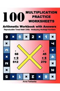 100 Multiplication Practice Worksheets Arithmetic Workbook with Answers