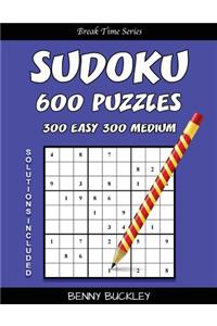 Sudoku 600 Puzzles, 300 Easy and 300 Medium. Solutions Included
