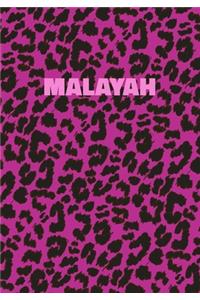 Malayah: Personalized Pink Leopard Print Notebook (Animal Skin Pattern). College Ruled (Lined) Journal for Notes, Diary, Journaling. Wild Cat Theme Design wi