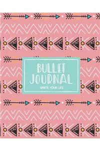 90 Days Blank Bullet Journal, Dated Notebook 8x10 150 P, Cute Ethnic Bohemian Arrow Mint Pink Pattern: Large Quarterly Bullet Journal Blank Pages with Number