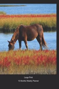 Large Print - 2020 - 15 Months Weekly Planner - Horses - River Horses