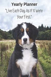 Bernese Mountain Dog Yearly Planner Notebook (Personal, Career, Self Improvement) Monthly Goal Tracker Daily Agenda & to Do List for Errands, Appointments, Meal Journal, Doodle Page: Cute Puppy Pic: 2019 Undated Calendar Daybook for Weekly Success